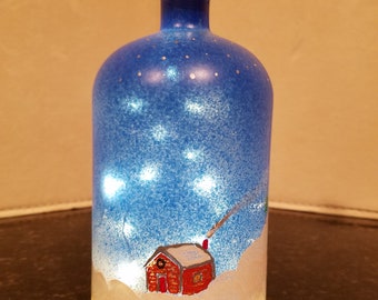 Snowy Cabin Bottle Lamp