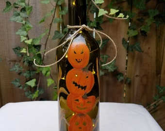 Jack-o-Lantern Wine Bottle Lamp