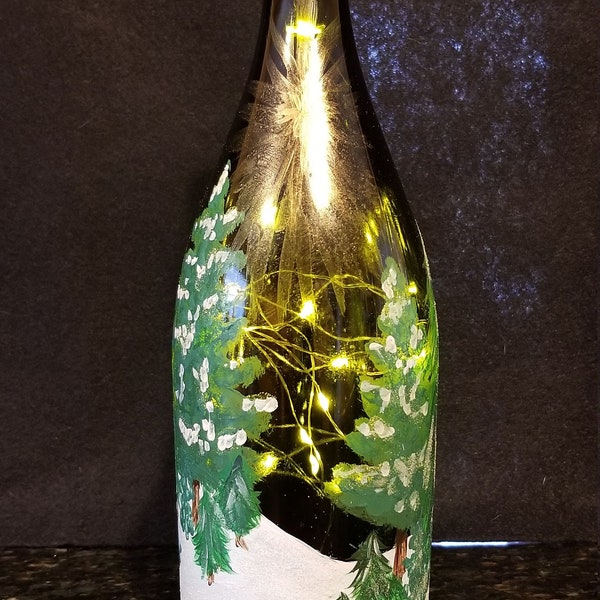 Winter Evergreen Wine Bottle Lamp