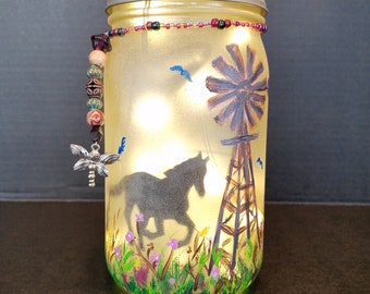 Horse & Windmill Mason Jar Lantern