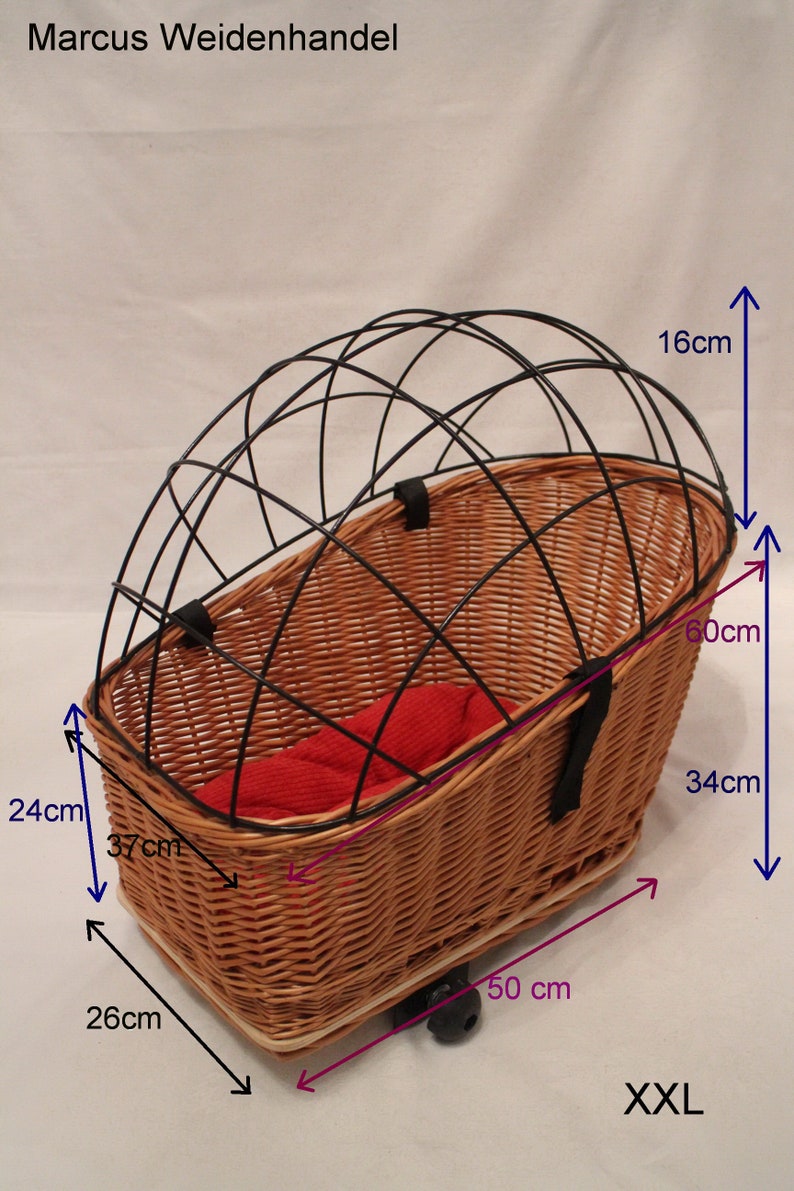 Hundefahrradkorb für Gepäckträger Kissen Gitter XXL XL Hundetransportkorb Weidenkorb Fahrradkorb Gepäckträgerkorb Einkaufskorb Handarbeit Bild 7