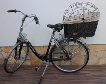 Hondenfietsmand voor bagagedrager XXL 60 cm met stoffen voering aan de binnenkant en gaas hondentransportmand fietsmand bagagedrager mand boodschappenmand