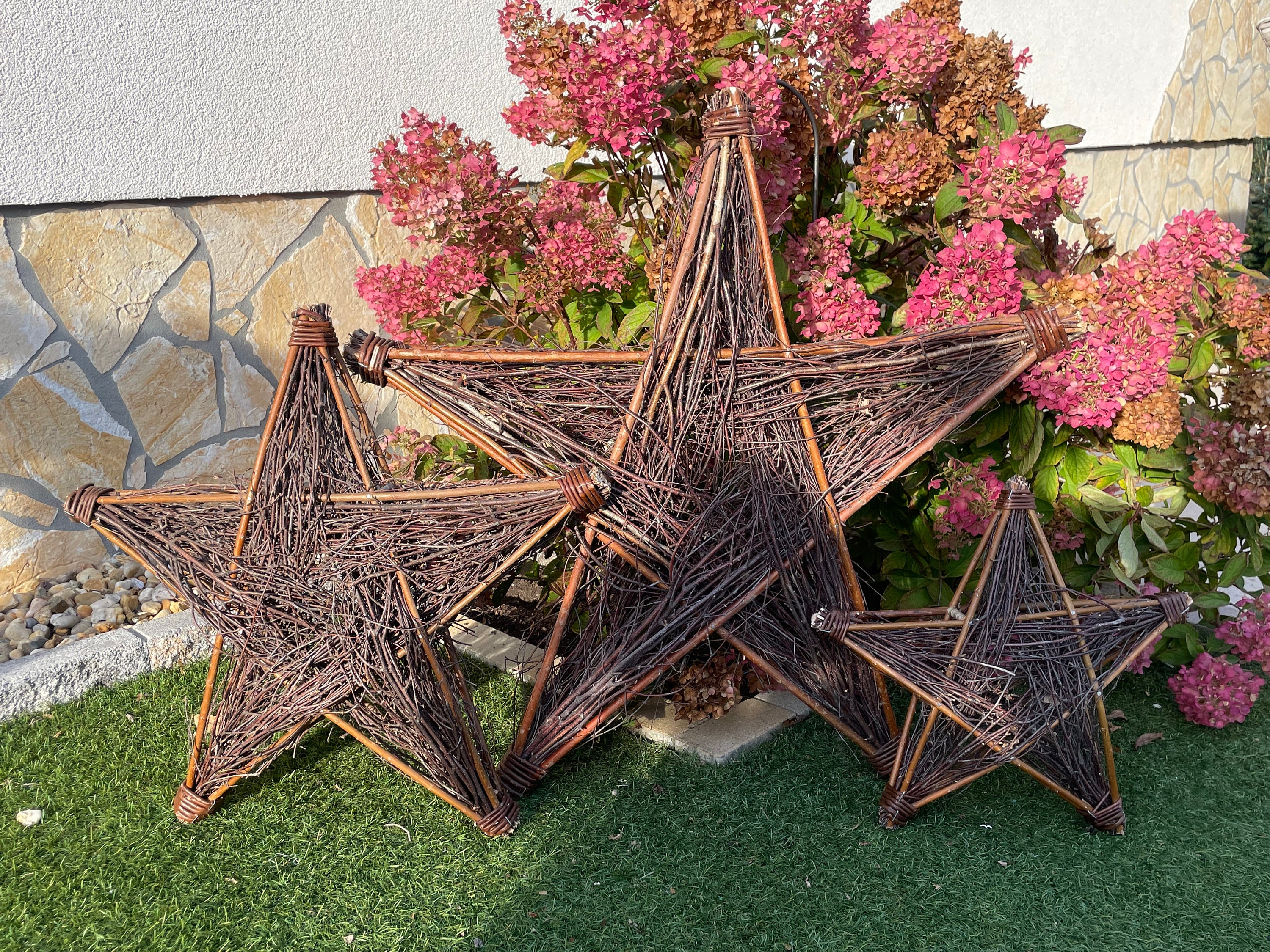 Weidenstern in 3verschiedenen Größen Weidenstern Dekostern Kugel Rebenstern Dekosterne Garten Dekoration
