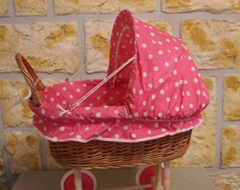 Doll's pram made of wicker with blanket and pillow stroller wicker basket toy children's toys