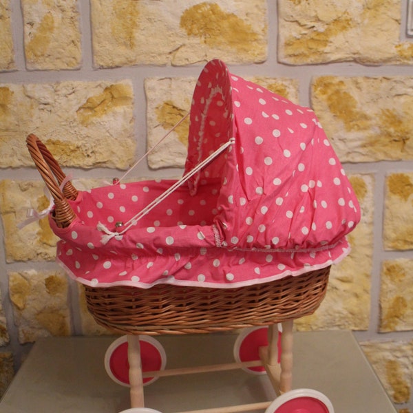 Landau de poupée en osier avec couverture et oreiller poussette panier en osier jouet jouets pour enfants