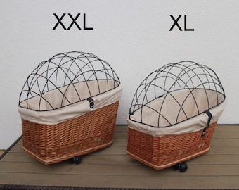 Dog bicycle basket for luggage rack XXL or XL with fabric lining and mesh, dog transport basket, bicycle basket, luggage rack basket, shopping basket