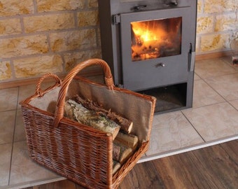 Panier à Bûches Cheminée Métal Noir 33 X 26 Cm - Poignée Ergonomique, Motif Décoratif, Rangement Bois