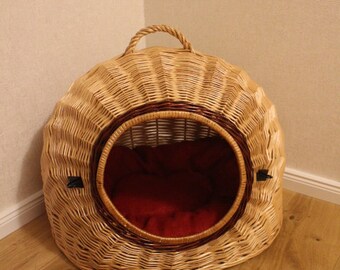 Katzentransportkorb Aus Weide XXL - Mit Kissen Und Metallgitter