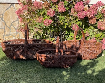 Cesta de colheita (3 tamanhos diferentes), cesta para batatas, cesta de compras, cesta de vime, cesta para cogumelos, cesta de jardim, cesta de flores, cesta decorativa, cesta de armazenamento