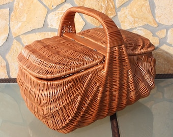 Cesta de compras feita de vime Cesta de vime feita à mão Cesta de cogumelos Cesta de carro Cesta de piquenique Presente Cesta de presente