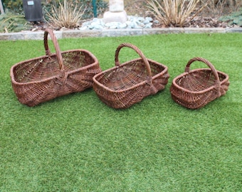 Cesta de colheita (3 tamanhos diferentes), cesta para batatas, cesta de compras, cesta de vime, cesta para cogumelos, cesta de jardim, cesta de flores, cesta decorativa, cesta de armazenamento