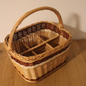 Flessenmand voor 6 flessen, rieten mand, rieten mand, flessendrager, boodschappenmand