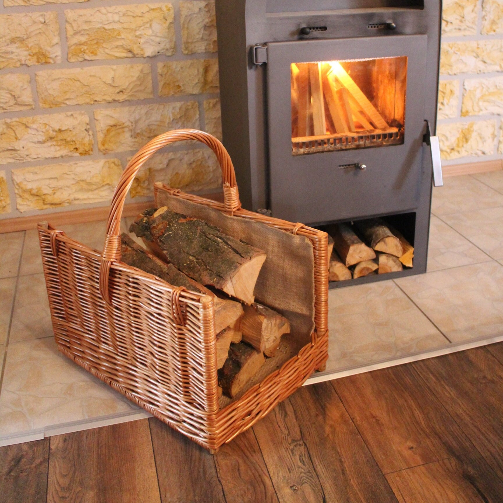 Fireplace Basket With Jute Firewood Basket XXL Firewood - Etsy UK
