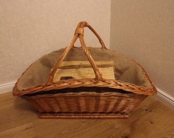 Kaminkorb  Kaminholzkorb mit Jute Kaminholz Kamin Holzkorb Weide Weidenkorb Aufbewahrungskorb Feuerholzkorb Kaminholztasche