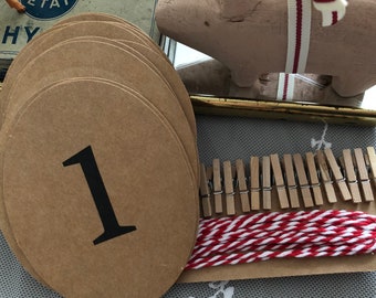 Adventskalenderbastelset, 1-24, Adventskalenderset, Zero waste, Selbstgemacht, Adventskalender, Adventskalenderzahlen, Adventskalender DIY