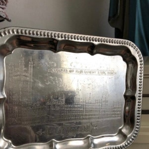 Tray, candle tray, old tray, London, silver-colored tray, coaster, silver tray, table decoration, candle coaster, England