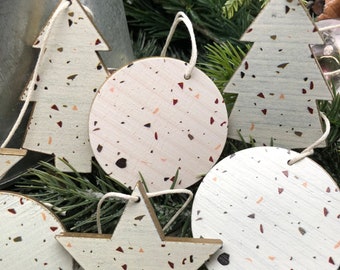 Christbaumschmuck, Türschmuck, Weihnachtsdeko, Baumdeko Holz, Baumanhänger, Baumdeko, Terrazzo, Anhänger, Christbaumschmuck Holz