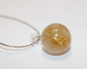 Rutilated Golden Quartz 14mm Sterling Silver Pendant