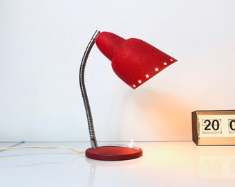 Small Desk lamp, Mid Century Gooseneck Lamp, Vintage Desk Lamp, Red Desk Lamp, Bedside Lamp.