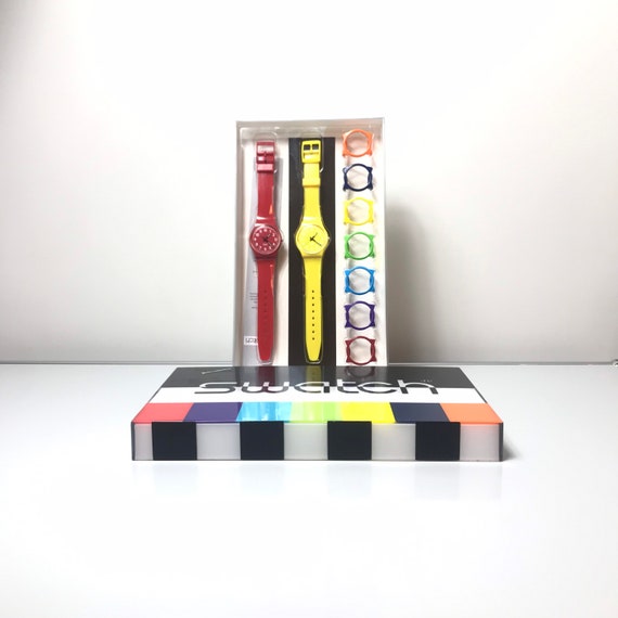 Swatch Watch Box, Red Yellow Swatch, Guard Too.
