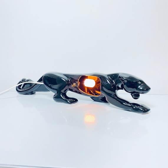 Vintage ceramic black panther lamp deals