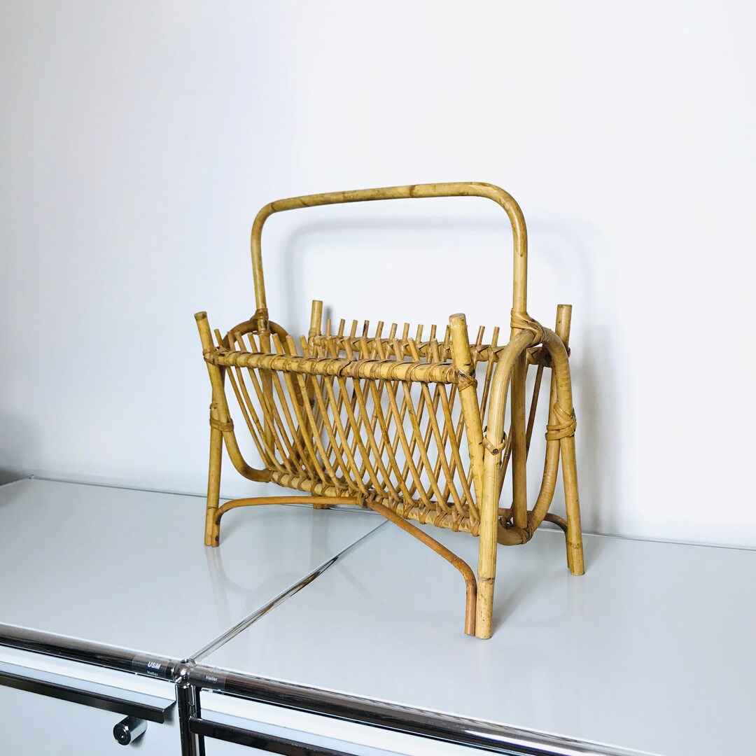 60s Boho Style Magazine Rack, Vintage Bamboo Rack, Bamboo Newspaper ...