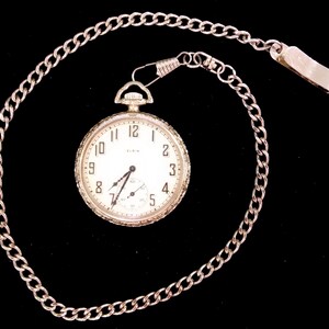 17 inch total length watch chain, silver colored, plated steel, made in China.  Watch is NOT included.