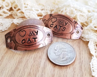 Love My Cats(s) Copper Bracelet Focal/Connector, Stamped Inspirational Message, Antique Finish, Artisan Jewelry Supplies, Priced Per Piece