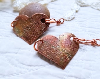 Textured Copper Heart Connectors for DIY Necklaces & Bracelets, Antique Finish, Artisan Jewelry Components, Priced per Piece