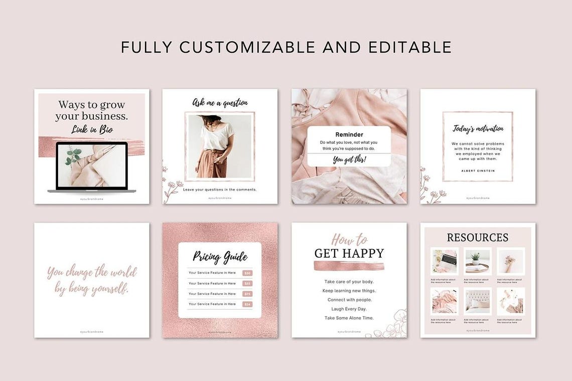 Rose Gold Instagram Templates Canva - Etsy