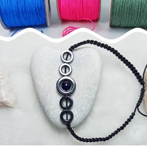 GROUNDING Circle Infinity Hematite macrame friendship bracelet Blue sandstone Geometric Drive out evil spirits Clear the mind Bring Courage