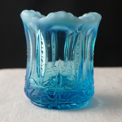 Antique Jefferson Blue Opalescent Glass Iris and Meander orders Toothpick Holder