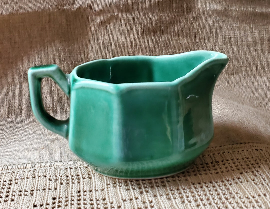 Mount Clemens Pottery Green Petal Ware Teal Creamer Etsy