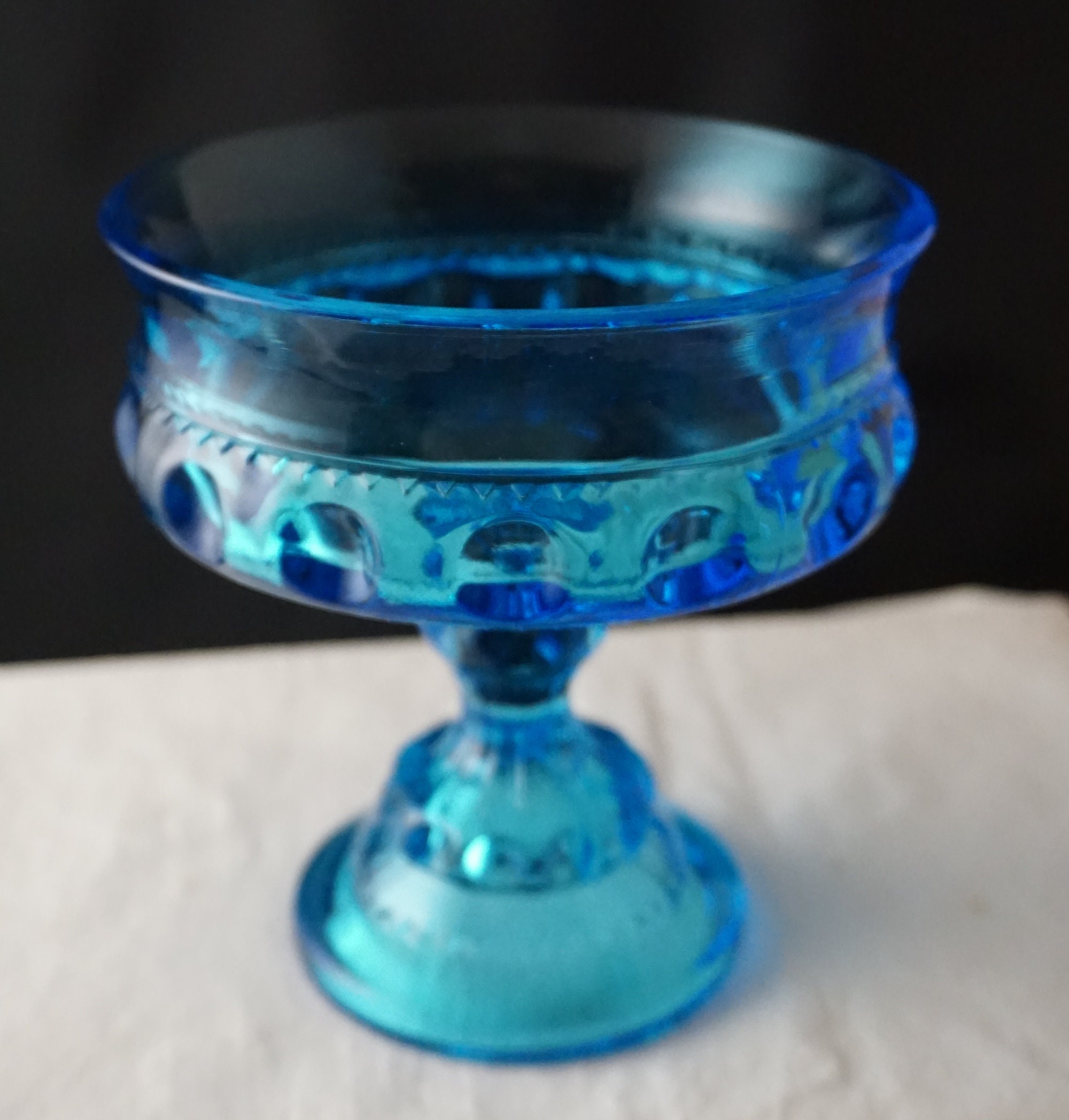 Vintage Indiana Glass Kings Crown Pedestal Blue Wedding Bowl Etsy