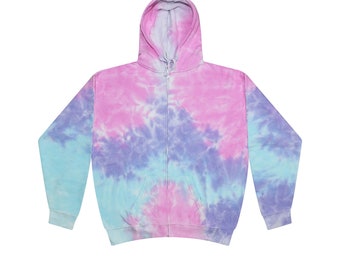 Tie Dye Zip Hoodie XS, S, M, L, XL, 2X, 3X Cotton 80%, Poly