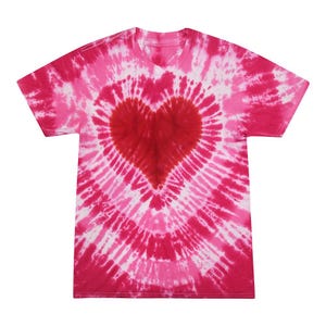 Tie-Dye-T-Shirt, Formen, T-Shirt Unisex, für Erwachsene und Kindergrößen, rosa Schleife, Herz, Bewusstsein