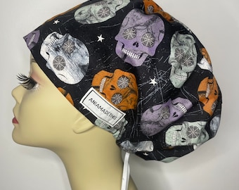 SKULLS Women scrub hat, surgical cap, bouffant inspired, cotton