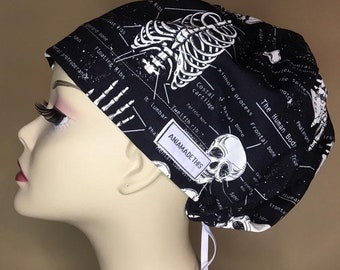 Skeleton / human bones glow in the dark women scrub hat, surgical cap