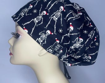 SANTA BONES women scrub hat, surgical cap, bouffant inspired, cotton