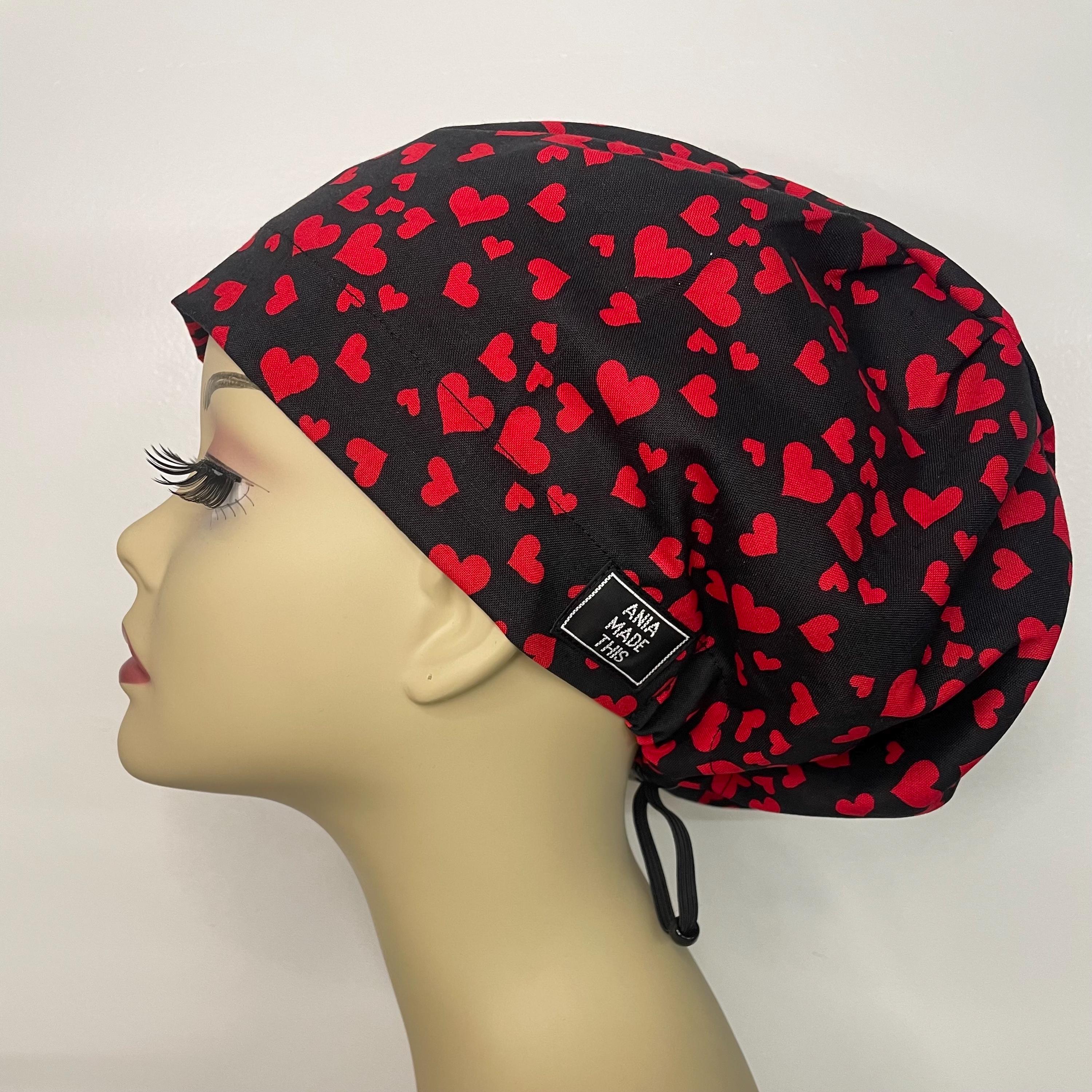 Sacred Heart Print Scrub Cap Bouffant Adjustable Tie Back Surgical‎ Hat Surgical Scrub Hat Tie in Back Anatomic Heart Black and Red  main image 3
