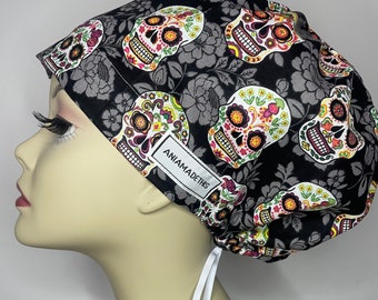 Sugar Skull Women scrub hat, surgical cap, bouffant inspired, cotton
