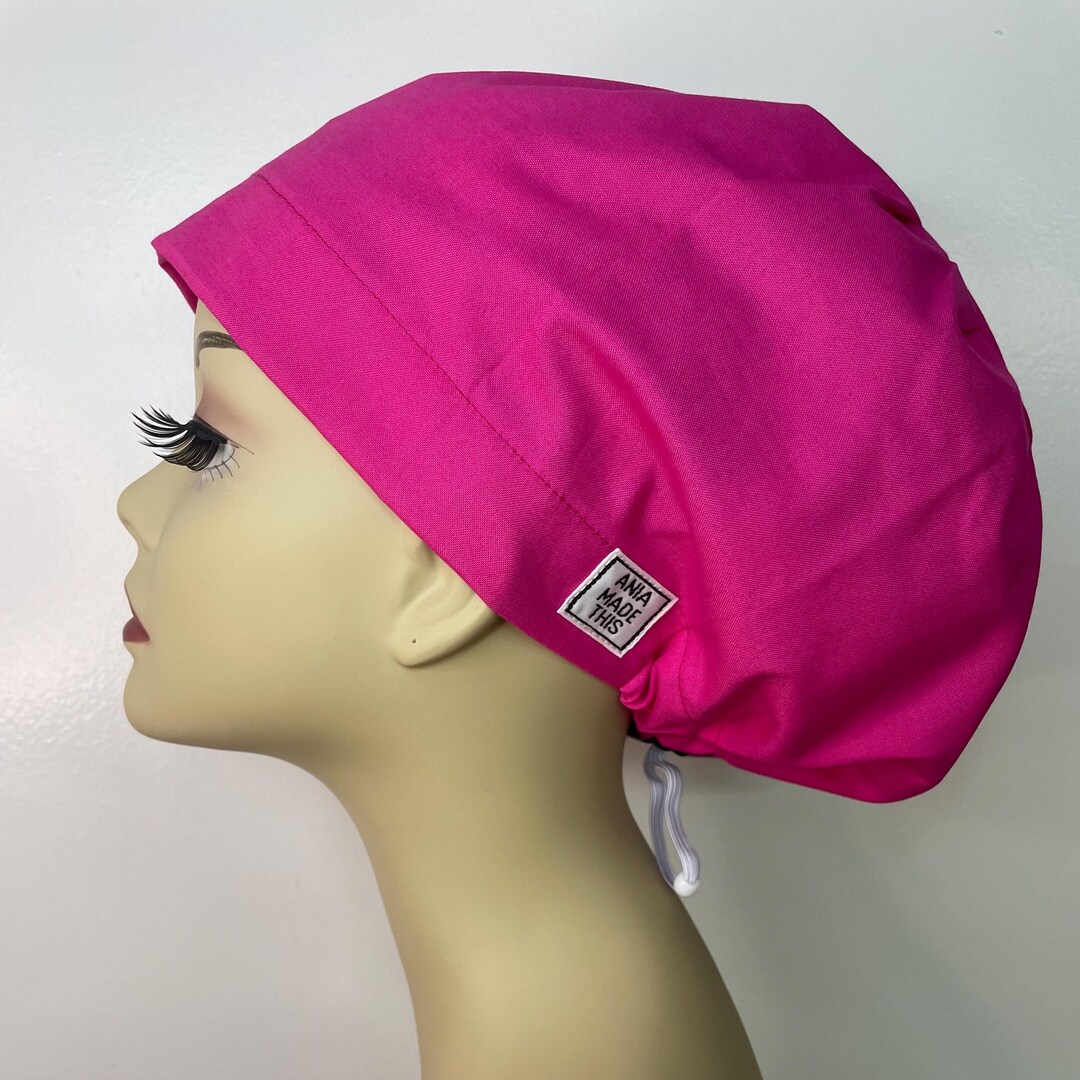 HOT PINK Scrub Hat for Women, Surgical Cap, Bouffant Inspired, Cotton ...
