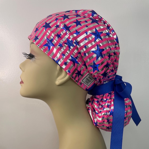 FREEDOM PONYTAIL women scrub hat, spandex.