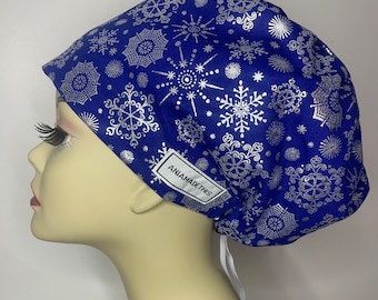 SNOWFALL women scrub hat, surgical cap, bouffant inspired, cotton