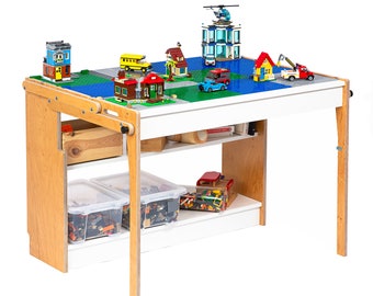 TRANSFORMO Teens! play table for brick builds, activity table, with storage, convertible to a toy shelf, compatible with 25cm/10" baseplates
