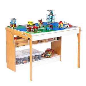 TRANSFORMO Teens! play table for brick builds, with storage, convertible to a toy shelf, compatible with 25cm/10" baseplates