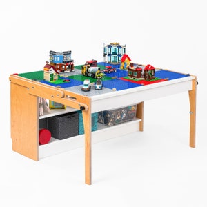 TRANSFORMO Kinder! Spieltisch zum Bauen mit Steinen, mit Stauraum, umwandelbar in ein Spielzeugregal, kompatibel mit 25 cm/10 Zoll großen Bauplatten