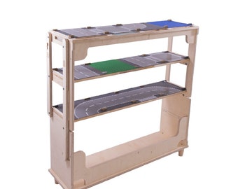 study table organizer TRANSFORMO toy shelf with storage, convertible to a play table for brick builds, compatible with 25x25cm building plates, hand crafted