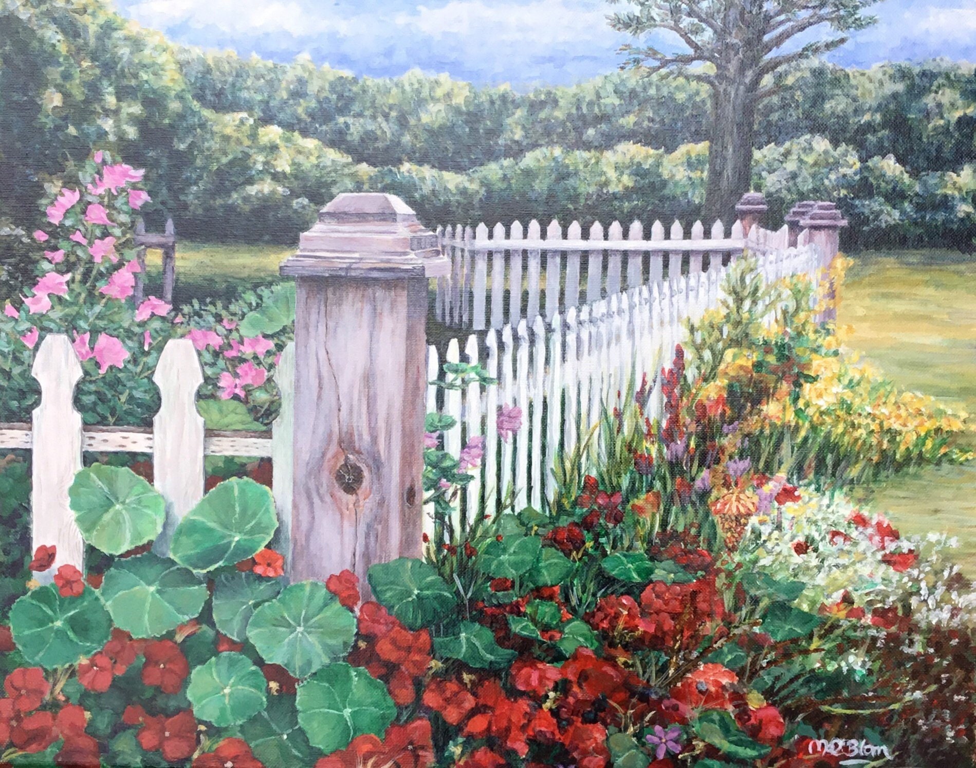 Flowers And Fences Original Acrylic Landscape Painting Etsy