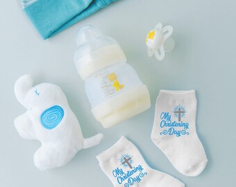 Segen Baby Socken, Widmung Baby Socken, Taufe Taufe Kleidung für junge oder Mädchen, 0-6 Monate, 6-18 Monate, Baby Boy Taufe.